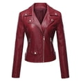 thumbnail image 1 of Qertyioot Veste en Cuir pour Femmes à Manches Longues à Revers Court, 1 of 2