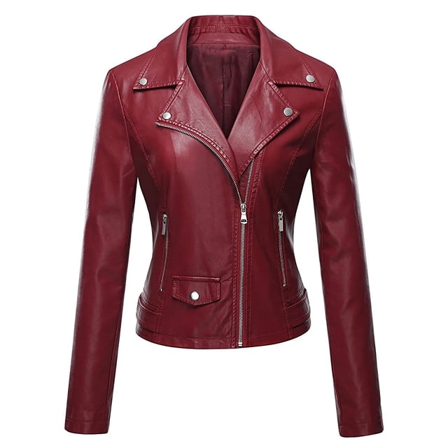 Qertyioot Veste en Cuir pour Femmes à Manches Longues à Revers Court