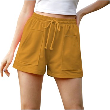 EQWLJWE Pantalons Courts pour Femmes Pantalons Courts pour Femmes Pantalons Décontractés à Taille Élastique avec Cordon de Serrage Poches Shorts Solides