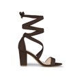 thumbnail image 3 of BLISSFUL STEP Women's Sandals Solid Color Mid Block Heels Lace up Sandals Coffee 9.5, 3 of 7