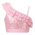 thumbnail image 1 of Yartina Kids Girls Asymmetrical Ruffled Sequin Performance Crop Tops Modern Jazz Hip Hop One Shoulder Dance Costume Pink 8, 1 of 7