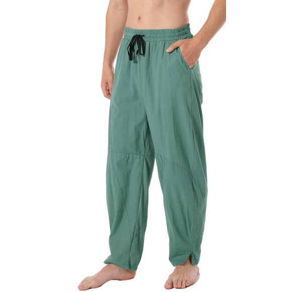 perdontoo Mens Linen Cotton Loose Fit Casual Lightweight Elastic Waist Summer Pants (XX-Large Green)