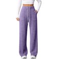 thumbnail image 4 of fatyb Womens Casual Ribbed Knit Pants Wide Leg Lounge Pants with Pockets Drawstring Loose Comfy Trousers, 4 of 7