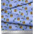 thumbnail image 3 of Soimoi Blue Modal Satin Fabric Palm Tree & Girl Holiday Print Sewing Fabric Yard 42 Inch Wide, 3 of 3