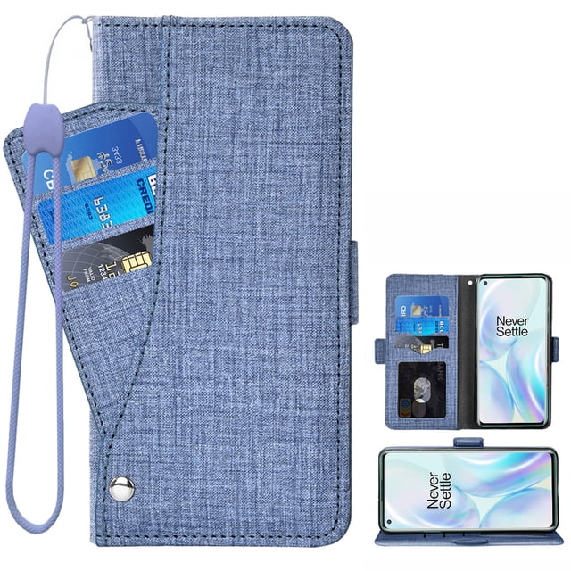OnePlus 8 Case, iCoverCase Genuine Leather Wallet Case Slim Fit Folio Book Design with Stand and Card Slots Flip Case Cover for OnePlus 8 (Blue)