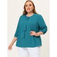 thumbnail image 2 of GRACE & GRANDEUR Hauts pour Femmes Grande Taille Travail Col Rond Blouse en Mousseline à Volants Haut de Bureau 2X Bleu Vert, 2 of 5