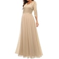 thumbnail image 3 of Faithtur Nouvelle Mode Femmes Longue Robe Couleur Unie Patchwork Dentelle V-Cou à Manches Mi Dos Sans Fermeture Éclair Robe Féminine, 3 of 5