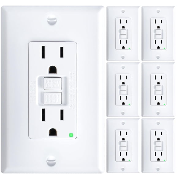 Amico 6 Pack GFCI Outlet 15 Amp with Thinner Design, Non-Tamper Resistant, Self-Test GFI Receptacles with LED Indicator, Wall Plates and Screws Included, Indoor, ETL Listed, White