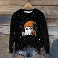 thumbnail image 2 of LMKIHUSA Chandails d'Halloween Fantôme pour Femmes Mode Décontractée Automne 2025 Chandail Kawaii Graphique Brillant Col Rond Chandail à Manches Longues Hauts Saison Effrayante Noir,P, 2 of 8