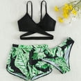 thumbnail image 2 of MIASHUI Maillot de Bain Fille 3 Pcs Ensemble Bikini à Imprimé Feuilles avec Short, Vert, 8-9 Ans, 2 of 6