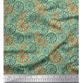 thumbnail image 1 of Soimoi Green Georgette Viscose Fabric Wheel Ethnic Printed Fabric 1 Yard 42 Inch Wide, 1 of 3