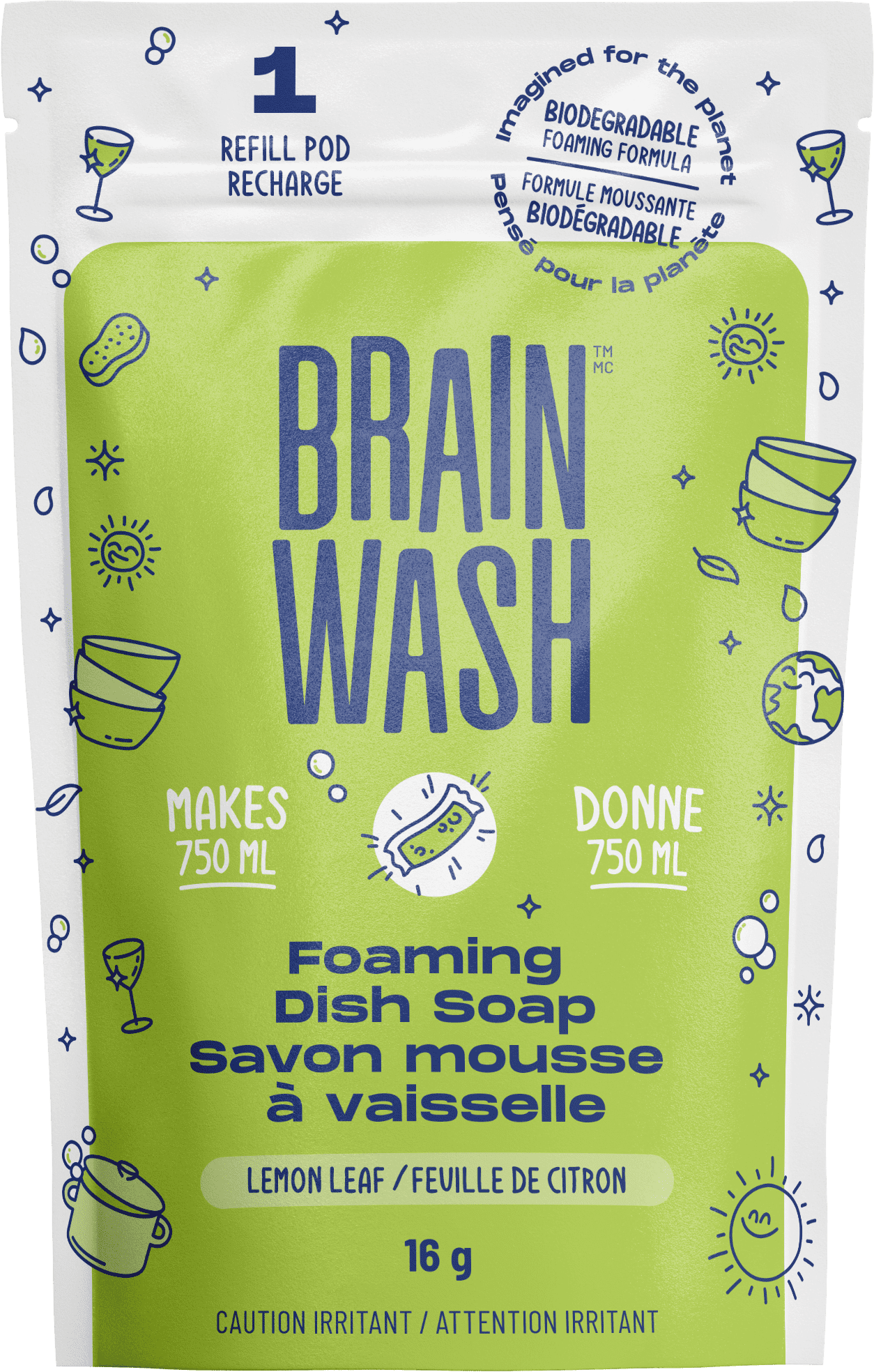 Brain Wash Foaming Dish Soap Refill Pod - Lemon Leaf