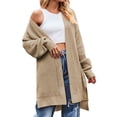 thumbnail image 1 of AherBiu Cardigans pour Femmes, Tricot Côtelé, Mi-Long, Fendu, Automne Hiver, Vêtements pour Femmes, 1 of 6