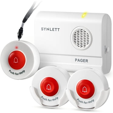 SYNLETT Téléavertisseur pour Soignants 3 Boutons d'Appel Sans Fil pour Infirmière pour Suivi des Aînés Système d'Alerte SOS Alarme Portable Clochette pour Soins Infirmiers Soins à Domicile Aînés Patients Urgence