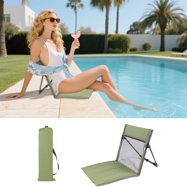 LSLJS Foldable Beach Mat with Backrest 80 X 40 Cm Adjustable Beach Sun Mat Fabric Beach Lounger Reclining Mat Sun Lounger Padded Beach Mat with Backrest Fabric Folding Chair