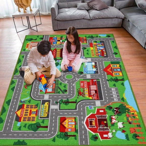 SDOTXA Kids Carpet Playmat Rug Car Rug for Kids Cars Non-Slip Town City Road Map Kids Rug for Playroom Bedroom Boys Kids Car Mat Road Rug Track Rug Car Play Rug for Kids