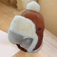 thumbnail image 2 of Kids Winter Ear Protection Hat Autumn Winter Children Lei Feng Hat with Fur Ball Decor Kids Outdoor Riding Hat with Ear, 2 of 5