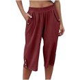 thumbnail image 1 of VEKDONE Womens Cotton Linen Capris Pants Wine L, 1 of 6