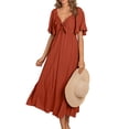 thumbnail image 1 of LOVZFMLL Women Fashion Summer-Neck Short Sleeve Solid Waist Dresses Red M, 1 of 9