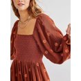 thumbnail image 3 of Kmbangi Robe Longue Décontractée d'Été pour Femme, Fleurs Brodées 3D, Encolure Carrée, Manches Bouffantes, Robe Mode Dos Nu, Robe Trapèze, 3 of 9