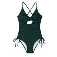 thumbnail image 5 of Penkiiy Womens One Piece Ribbed Swimsuits Tummy Control V Neck High Waisted Bathing Suit Summer Beach Plus Size Ruffle Wrap Swimwear L Army Green, 5 of 5