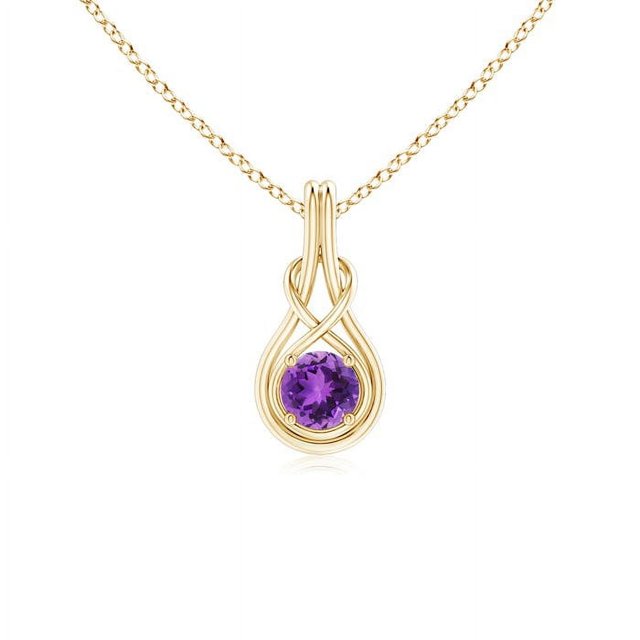 Angara Collier en Améthyste Naturelle - Pendentif Solitaire en Améthyste Ronde Nœud Infini en Or Jaune 14 K pour Femmes