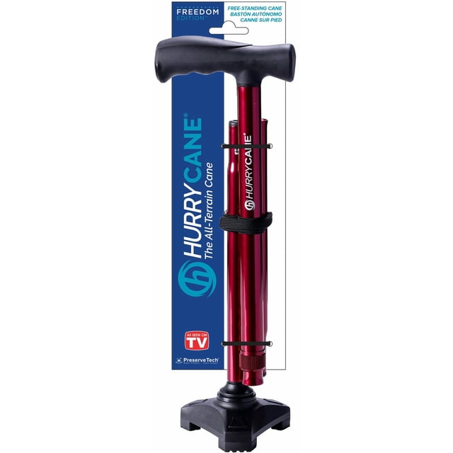 HurryCane Freedom Edition Folding Cane with T Handle, Red