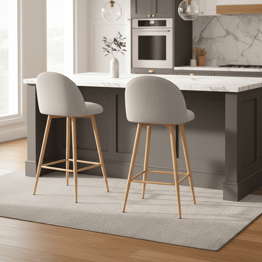 Ensemble de 2 tabourets de bar modernes Homy Casa avec revêtement en tissu - Hauteur d'assise réglable de 66 cm (26 po) - Idéal pour îlot de cuisine