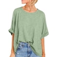 thumbnail image 1 of Plebaso T-Shirts Surdimensionnés pour Femmes Manches Courtes Col Rond T-Shirts d'Été Décontractés Amples Blouses 2025, 1 of 7