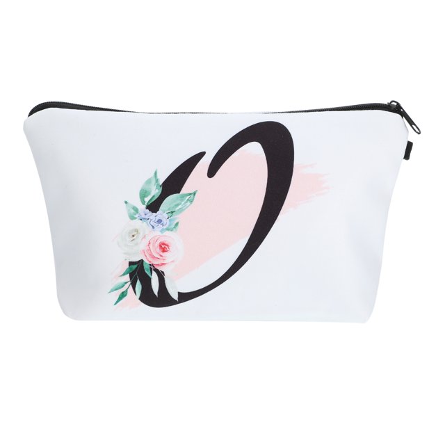 Unique Bargains Personalized Makeup Bag O Letter Purse Small Cosmetic Bag Zipper Monogrammed Makeup Bag Pouch White