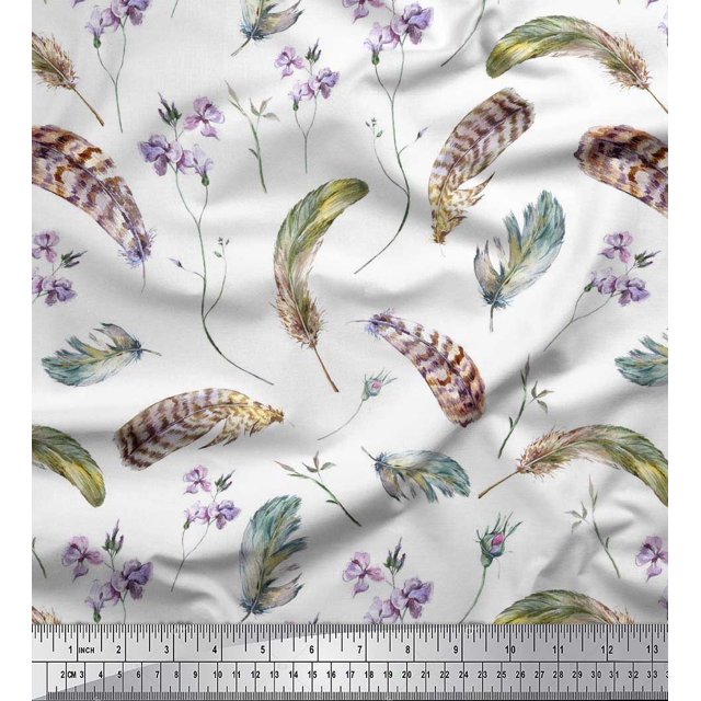 Soimoi Viscose Chiffon Fabric Flowers & Feather Fabric Prints by Yard 42 Inch Wide