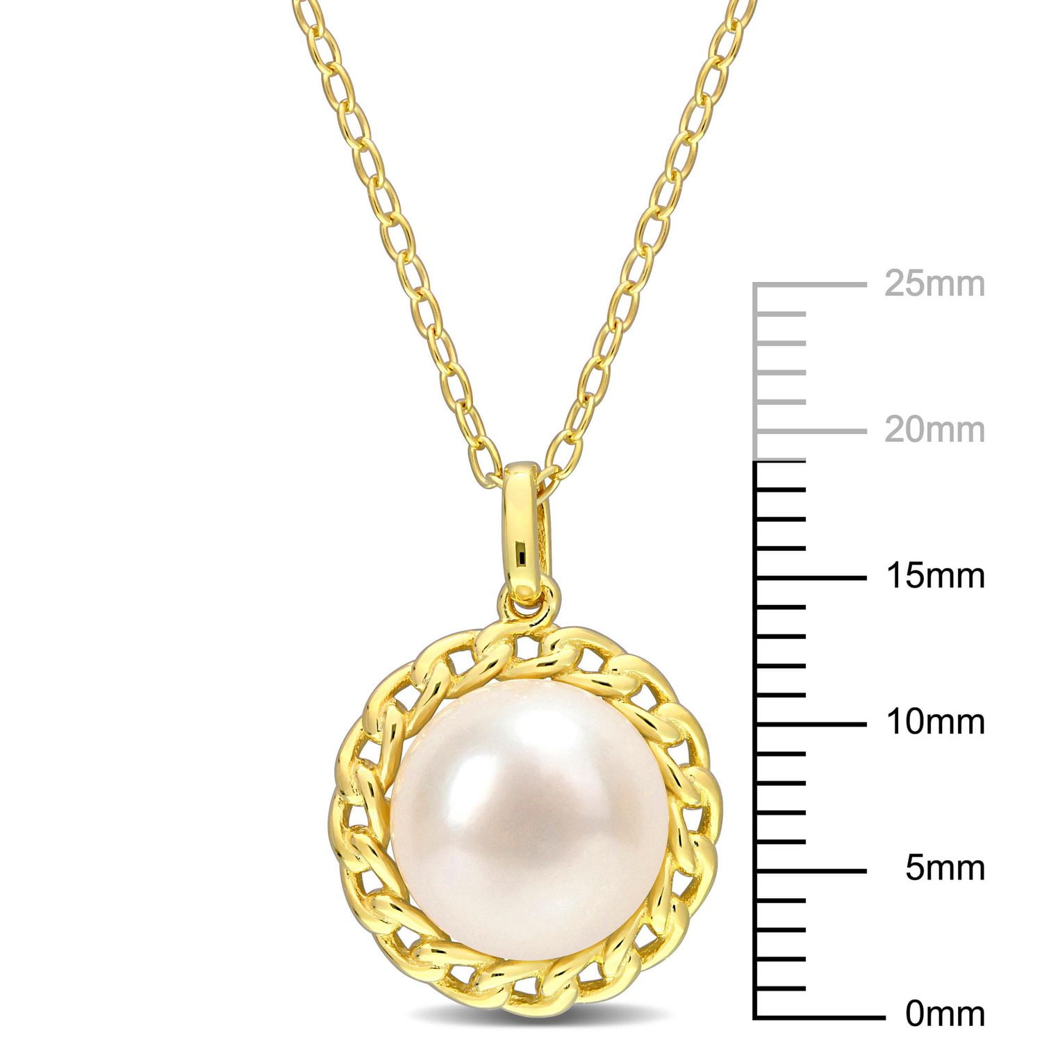 Miabella Freshwater Cultured Pearl Yellow Rhodium Plated Sterling Silver Halo Braided Link Necklace