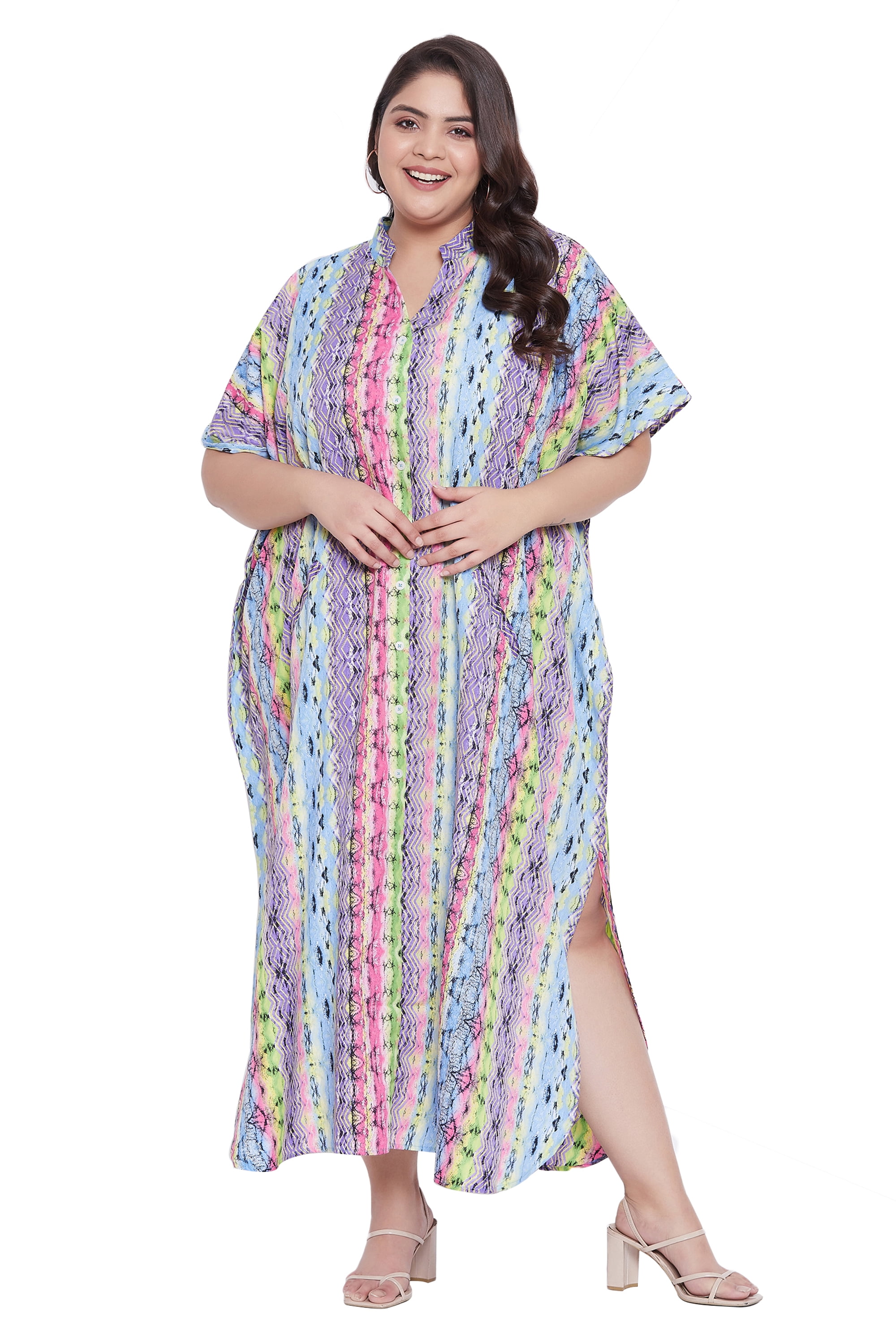 Oussum Women's Plus Size Kaftans Dress Printed Long Maxi Button Down Caftan Dresses