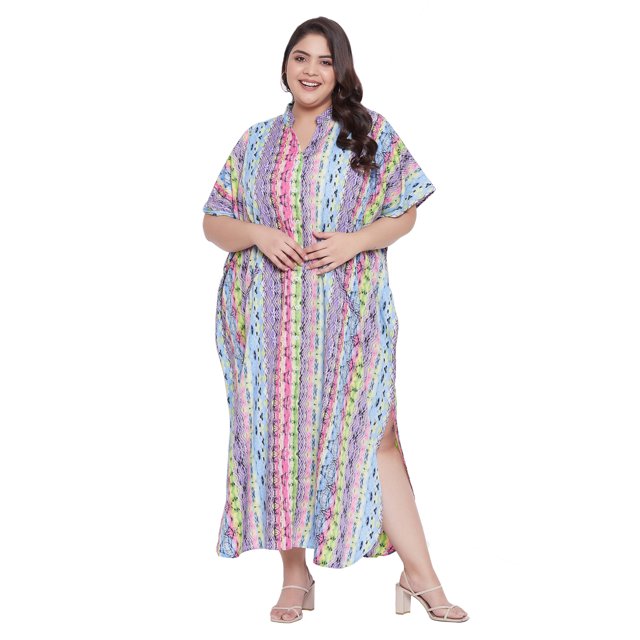 Oussum Robe Caftans pour Femme Grande Taille Imprimée Longue Maxi à Boutons Robes Caftan