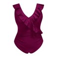 thumbnail image 4 of Bocqde Women Swimsuits Fashion Solid Color Loose Fit Ruffle Monokini Swimwears Ladies One Piece Bathing Suits, 4 of 5