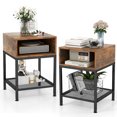 thumbnail image 1 of Costway 2 Pcs Table d'Appoint à 3 Niveaux avec Dessus en Bois, Cadre en Métal, Cube de Rangement et Tablette en Treillis, Carré, 1 of 10