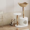 thumbnail image 2 of 43in Modern Natural Wood Cat Tree for Cats Aesthetic Cat Tower with Large Basket, Scratching Posts and Real Branch Design, White Luxury Cats Tree One Perch, 2 of 6