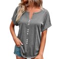thumbnail image 1 of Birdeem Womens Summer Solid Color V-Neck Button Top Short Sleeve Lapel Shirt, 1 of 9