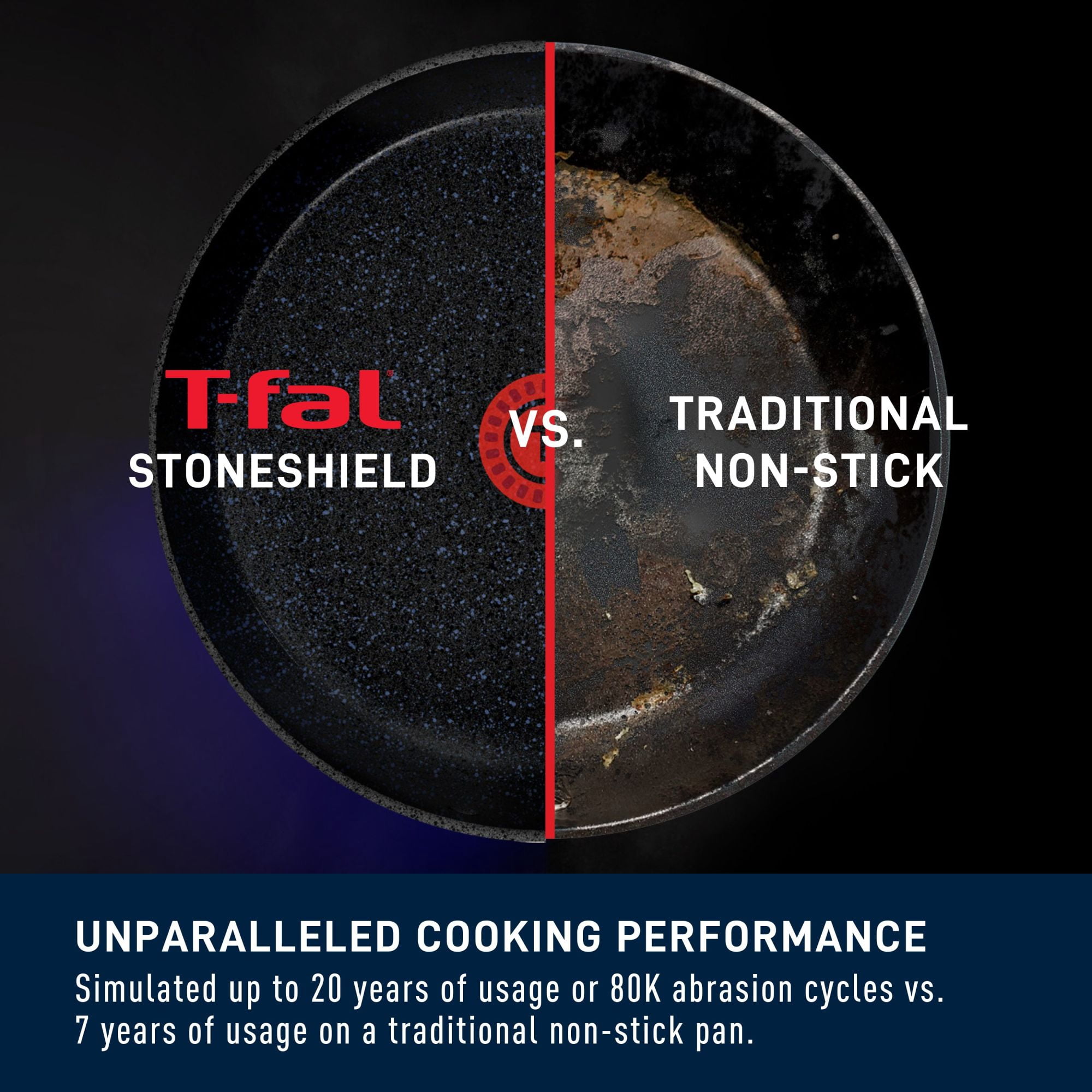 Ensemble T-fal Stone Shield de 10 pièces avec technologie DefenseShield™, fabrication en 6 couches, texture pierre robuste, à l’épreuve du lave-vaisselle et du four