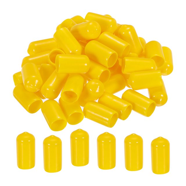 Unique Bargains 50 Pcs Capuchons d'Extrémité en Caoutchouc 10mm Couvre-Vis en PVC Vinyle Protecteur de Filetage Rond Capuchons d'Étagère en Fil Jaune