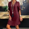 thumbnail image 2 of Jupes pour Femmes Mode Femmes Grande Taille Uni Coton Lin Col Rabattu Robe-Chemise Ample, 2 of 5