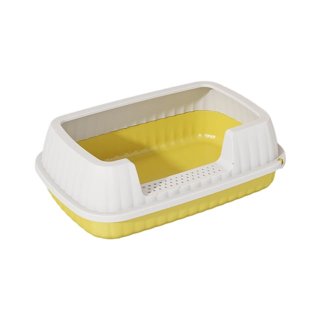 Btomtd Semi Enclosed High Bar Litter Box With Splashs Proof Designs Provides Ample Space For Cats Includes Shovel For Kittens, Yellow