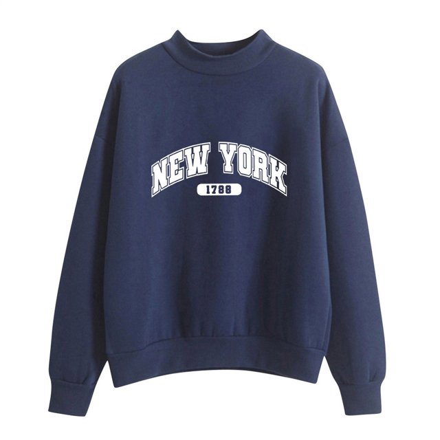 HNMKIU Women's Tops Autumn Winter O Neck Solid Color Printed Long Sleeve Pullover Sweatshirt