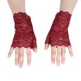 thumbnail image 1 of ZheElen 1 Paire de Mitaines pour Femmes Dentelle Sans Doigts Gants de Mariage Courts Mode Confortables Respirants Rouge Vin, 1 of 6