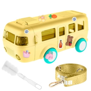 Bus Shape Water Cup with Straw Removable Bus Water Bottle with Shoulder Strap Leakproof Bus Bottle Cup Kids Cartoon Water Bottle