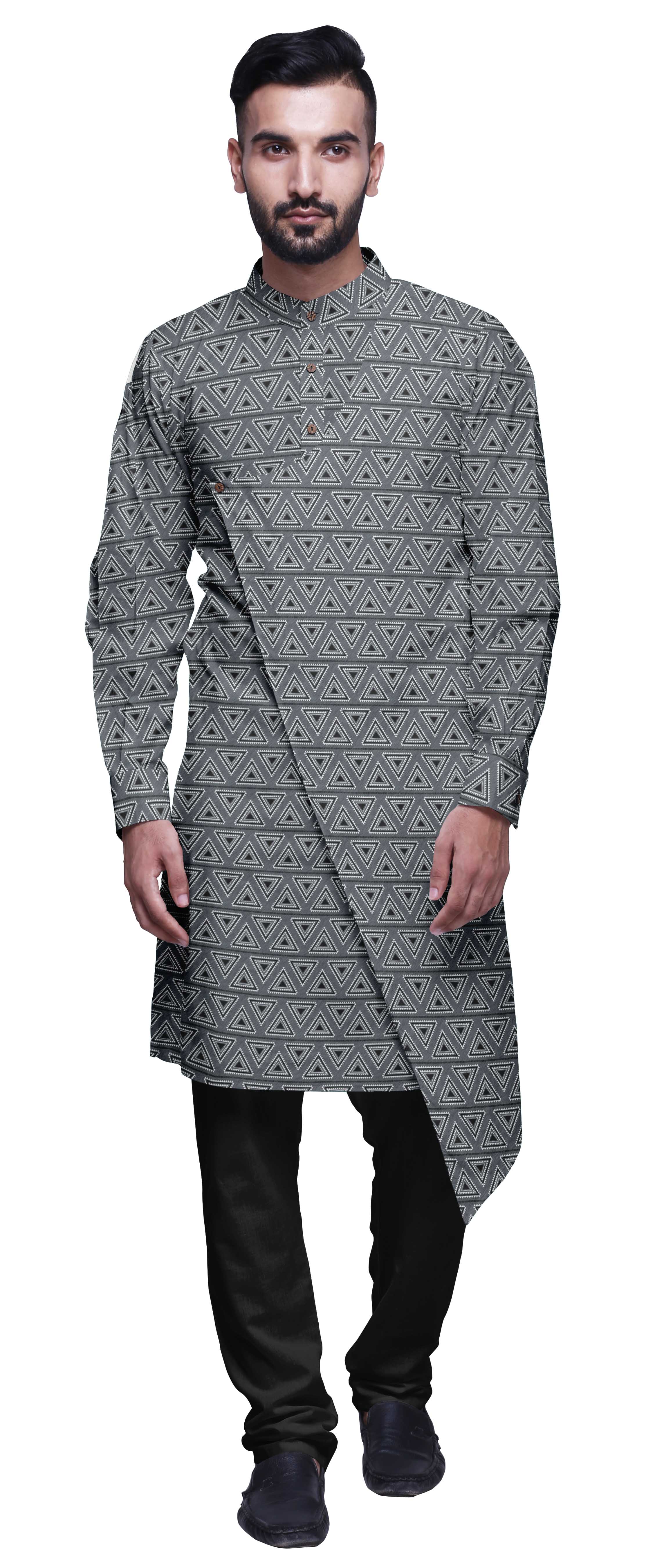 Atasi Kurta Pyjama de Designer pour Hommes Ensemble Kurta Angrakha Imprimé Vêtements d'Été