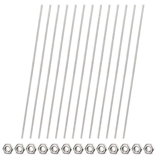 26pcs 8/32Inch Threaded Rods and Hex Nuts, 12Inch Stainless Steel Fully Rod Threaded for Beaded Garden Stake Rods