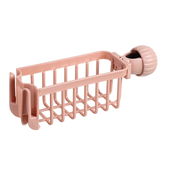 Oleegame 1PC Shower Soap Dish With Hook Sink Sponge Rack Stand Kitchen Faucet Storage Rack Sponge And Towel Rack Drain Basket Home Kitchen Cleaning Tools Pink