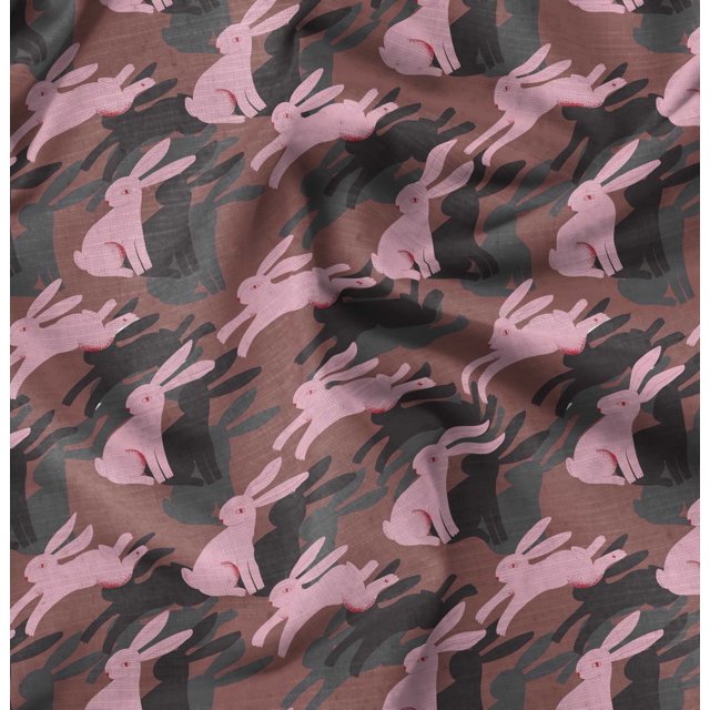Soimoi Brown Heavy Canvas Fabric Bunny Rabbit Animal Print Fabric by the Yard 58 Inch Wide