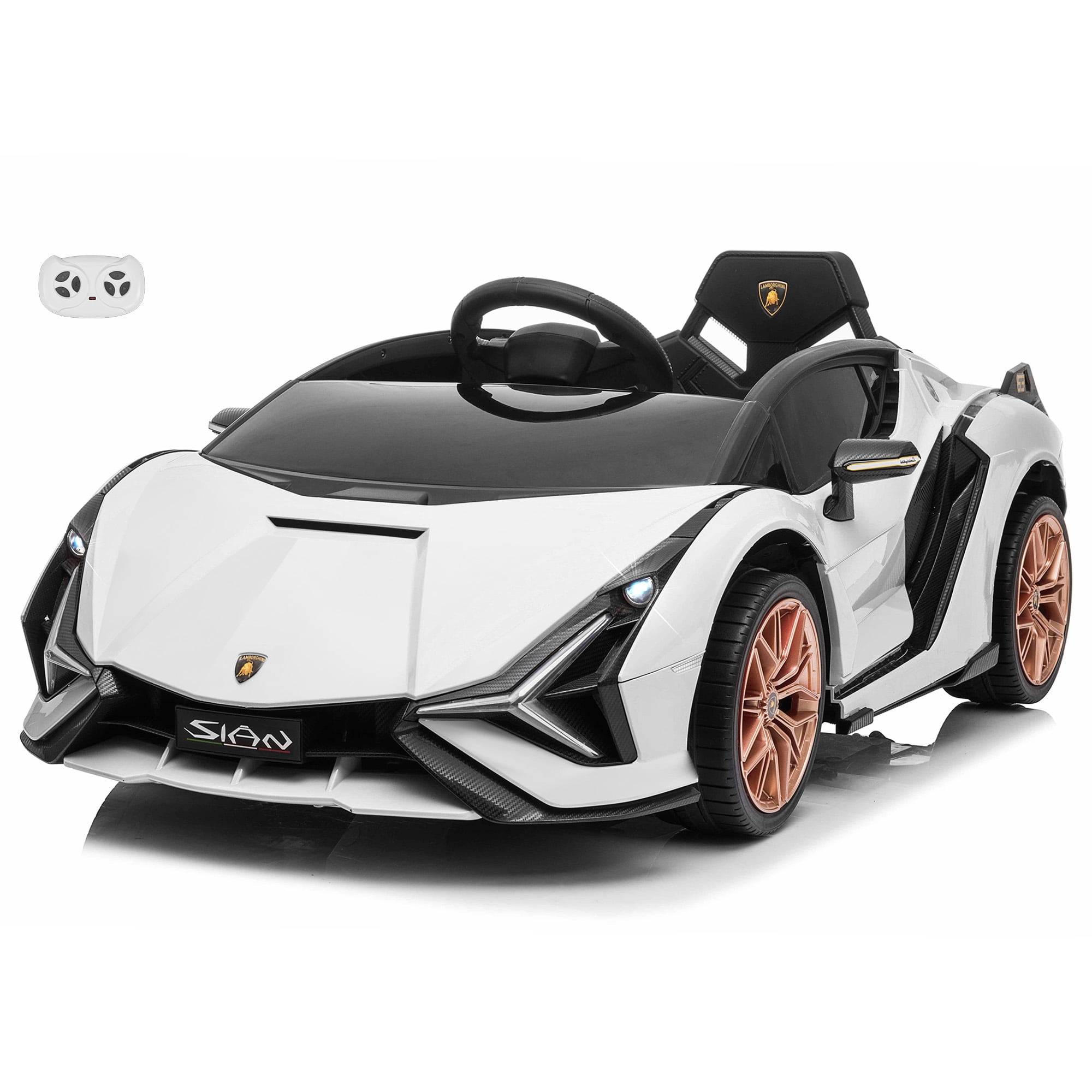 VOLTZ TOYS Lamborghini SIAN FKP 37 12V Ride on Car with Scissor Doors and Remote Control, Licensed - White